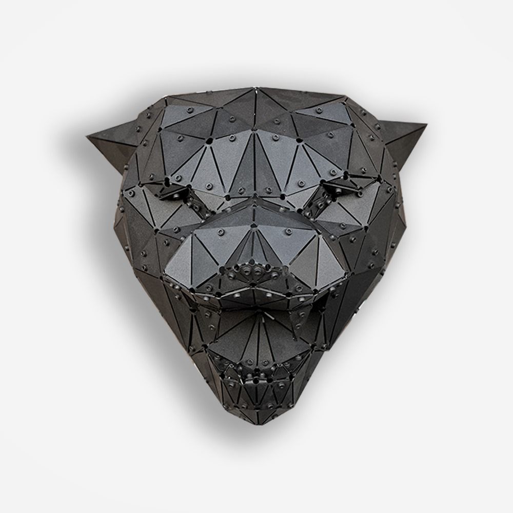 Luxury handcrafted black metal low-poly panther head sculpture