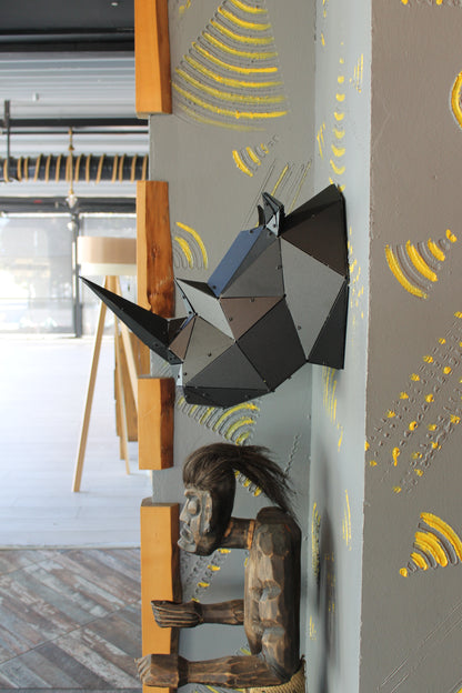 Geometric Horned Rhino Head Wall Sculpture – Modern 3D Metal Wall Art | Unique Interior Accent
