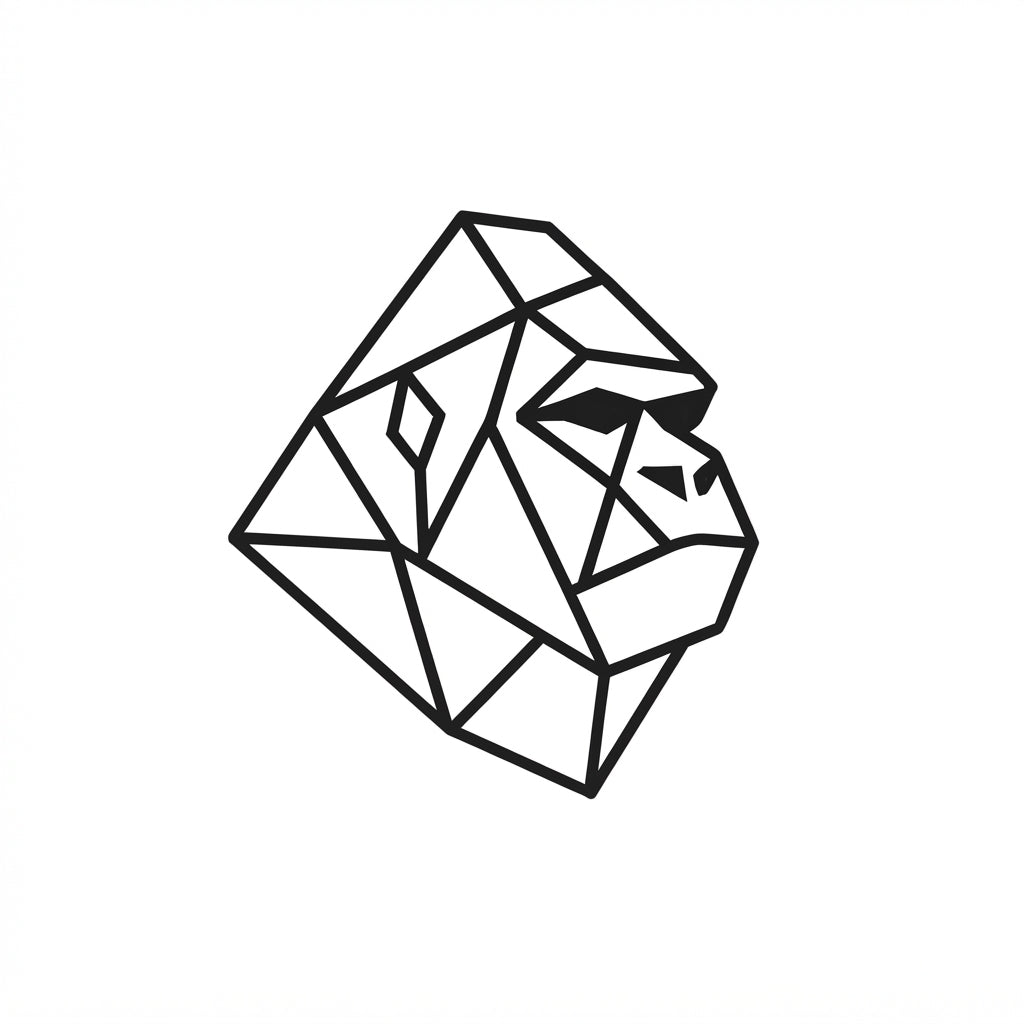 Geometric line art illustration of a gorilla head in a low poly 3D style.