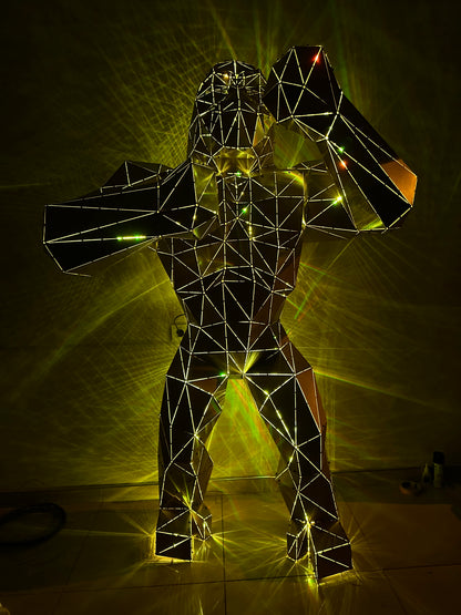 Luxury geometric metal gorilla sculpture with integrated lighting effects