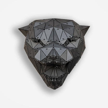 Luxury handcrafted black metal low-poly panther head sculpture